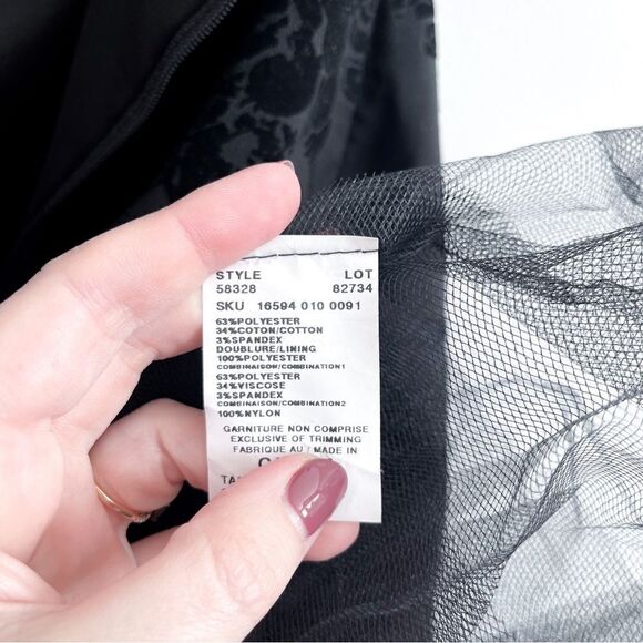 Le Château Halter Party Dress Black Floral Flocking Net Crinoline Women's M - Picture 8 of 11